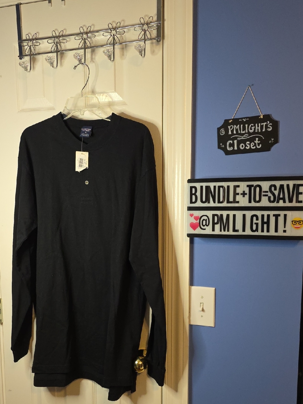 Roundtree & York Black Long-Sleeve Henley Shirt XL New